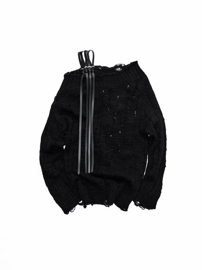 One-Shoulder Belt Cut-Out Cable Knit Sweater【s0000016008】