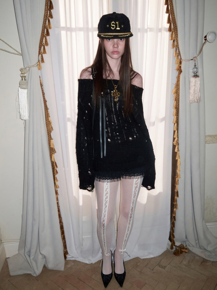 One-Shoulder Belt Cut-Out Cable Knit Sweater【s0000016008】