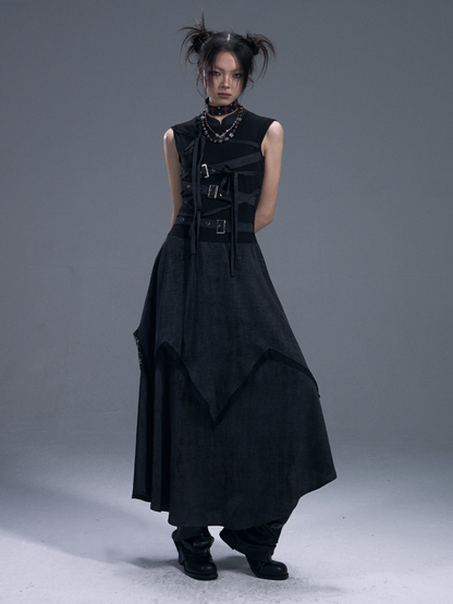 Punk Chinese Tie Irregular Hem Sleeveless Maxi Dress【s0000011879】