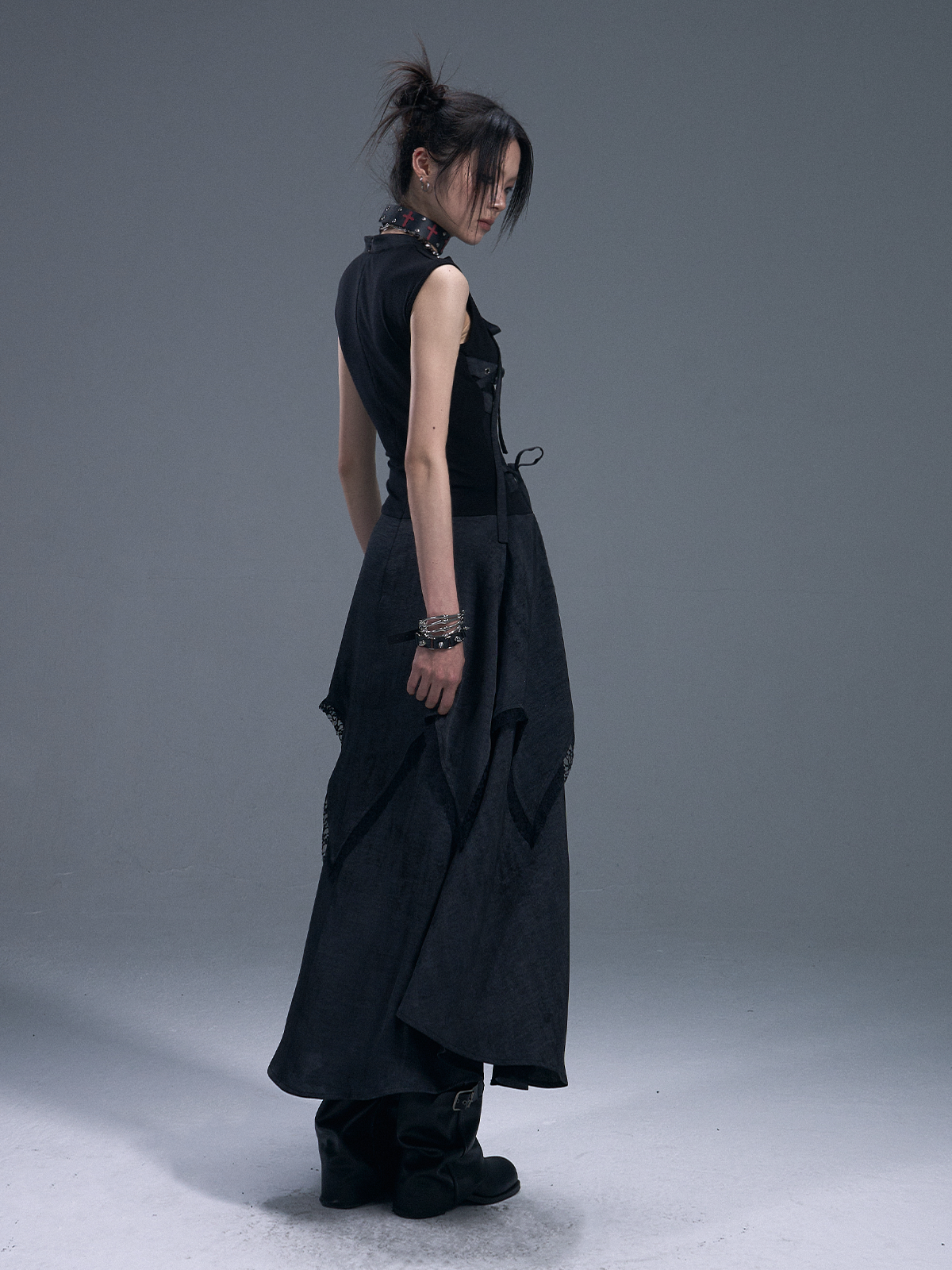 Punk Chinese Tie Irregular Hem Sleeveless Maxi Dress【s0000011879】