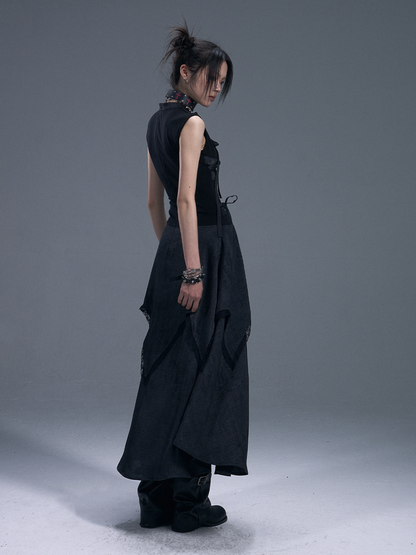 Punk Chinese Tie Irregular Hem Sleeveless Maxi Dress【s0000011879】