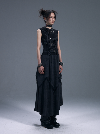 Punk Chinese Tie Irregular Hem Sleeveless Maxi Dress【s0000011879】