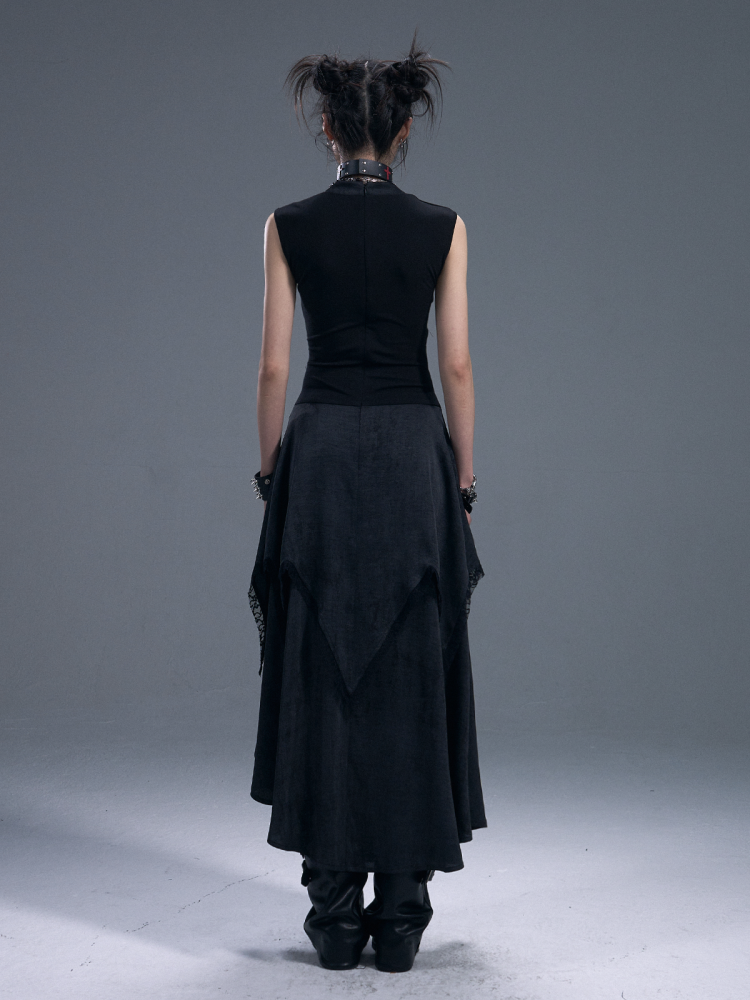 Punk Chinese Tie Irregular Hem Sleeveless Maxi Dress【s0000011879】