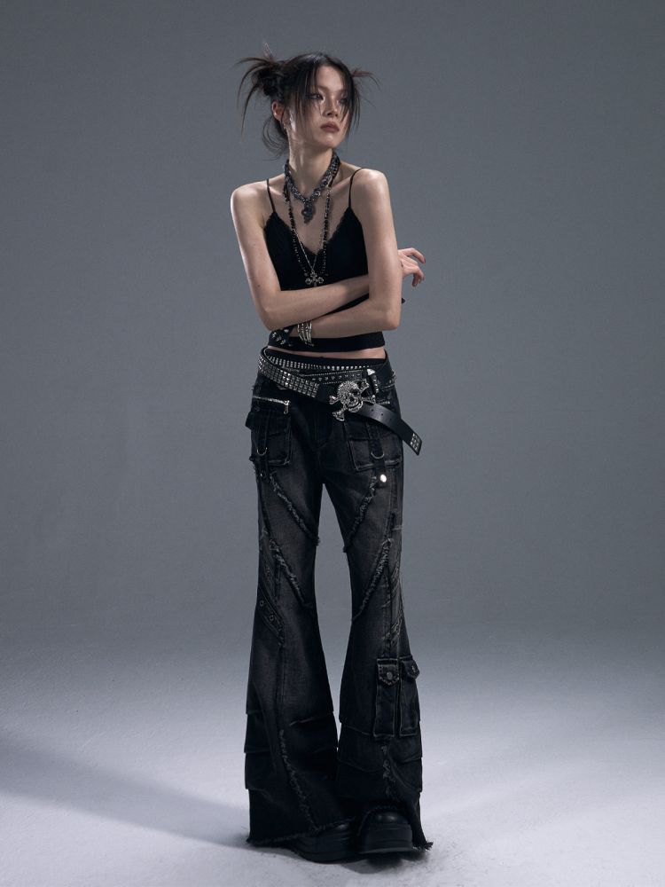 Punk Street Heavy Washed Bootcut Jeans【s0000011882】