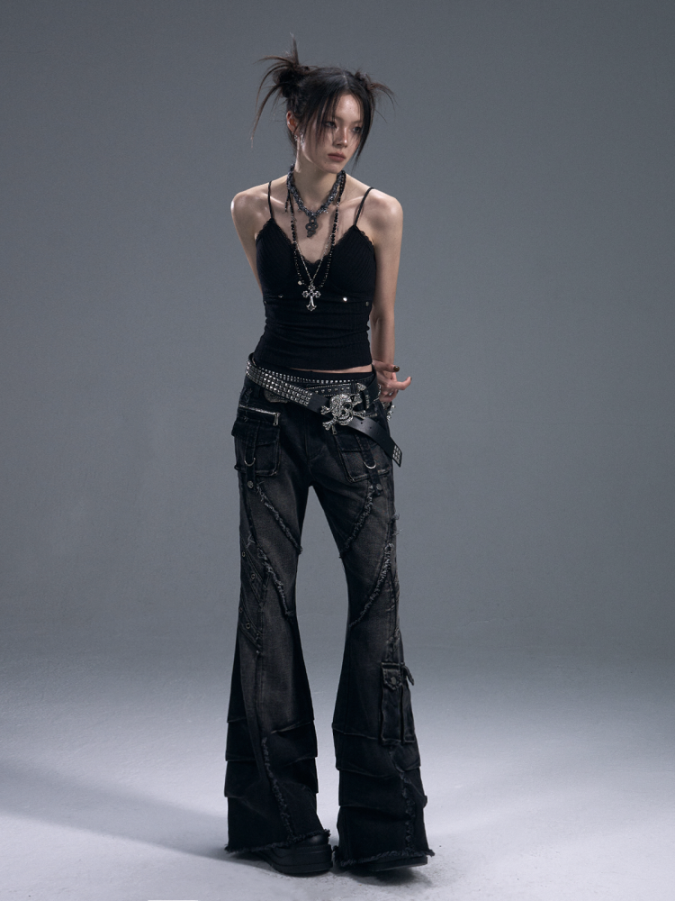 Punk Street Heavy Washed Bootcut Jeans【s0000011882】