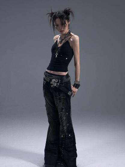 Punk Street Heavy Washed Bootcut Jeans【s0000011882】