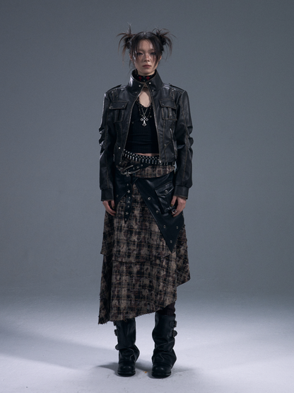 Punk Rock Check Panels Irregular Layered Hem Midi A-Line Skirt【s0000011883】
