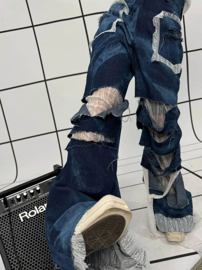 Remake Style Damage Wide Leg Patchwork Denim Pants【s0000011890】