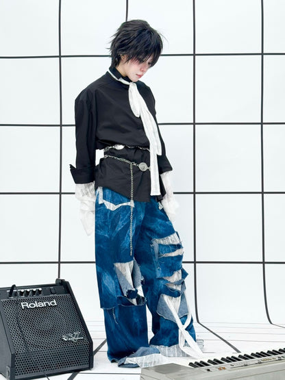 Remake Style Damage Wide Leg Patchwork Denim Pants【s0000011890】