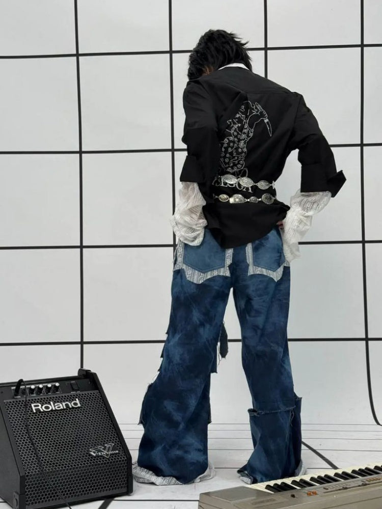 Remake Style Damage Wide Leg Patchwork Denim Pants【s0000011890】