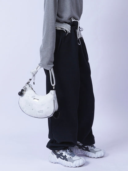 2way Pom-Pom Half-Moon Mini Shoulder Crossbody Bag【s0000012115】