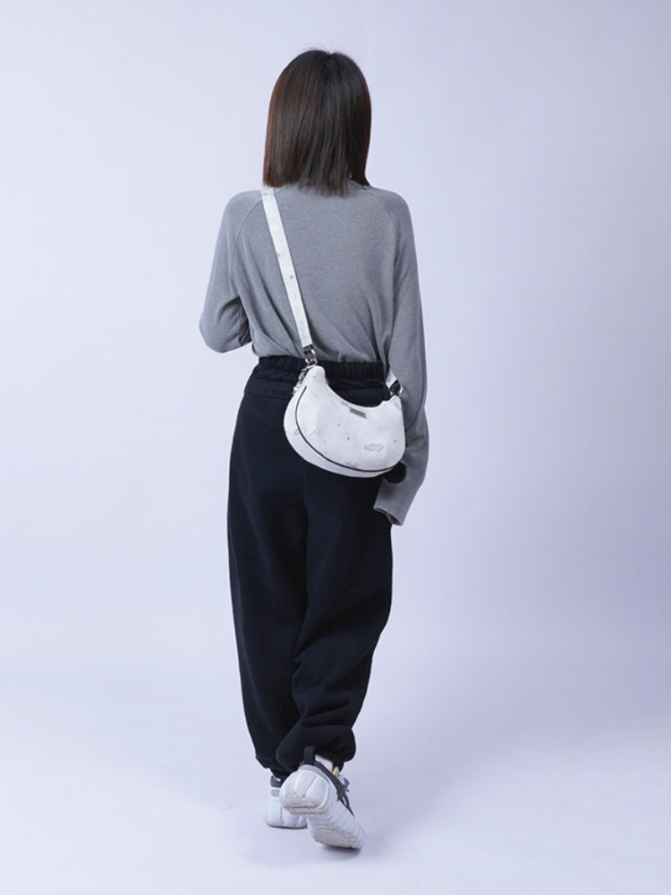 2way Pom-Pom Half-Moon Mini Shoulder Crossbody Bag【s0000012115】
