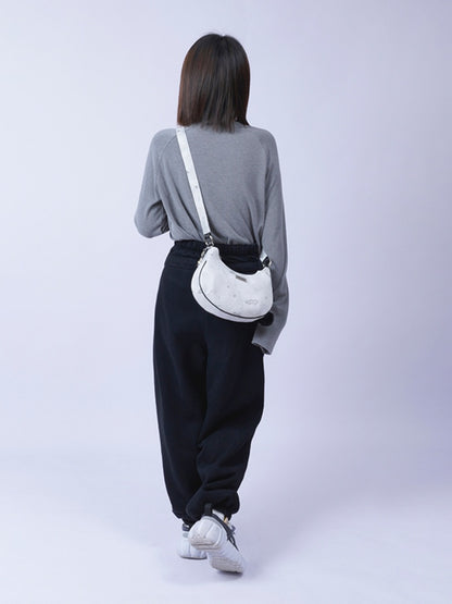 2way Pom-Pom Half-Moon Mini Shoulder Crossbody Bag【s0000012115】