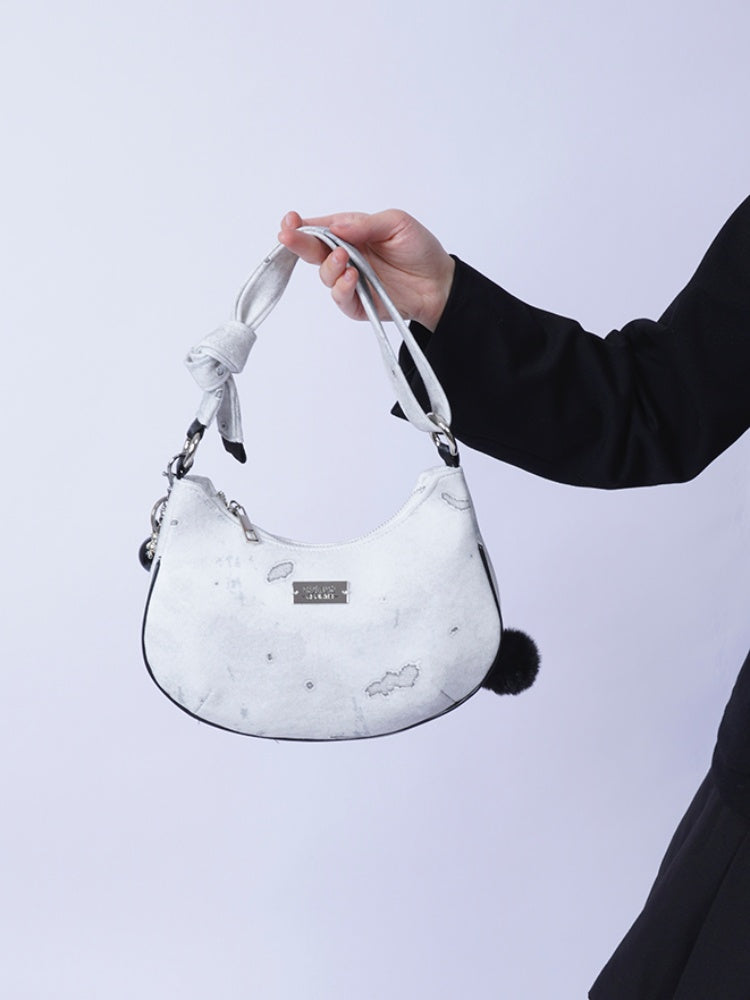 2way Pom-Pom Half-Moon Mini Shoulder Crossbody Bag【s0000012115】