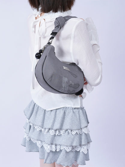 2way Pom-Pom Half-Moon Mini Shoulder Crossbody Bag【s0000012115】