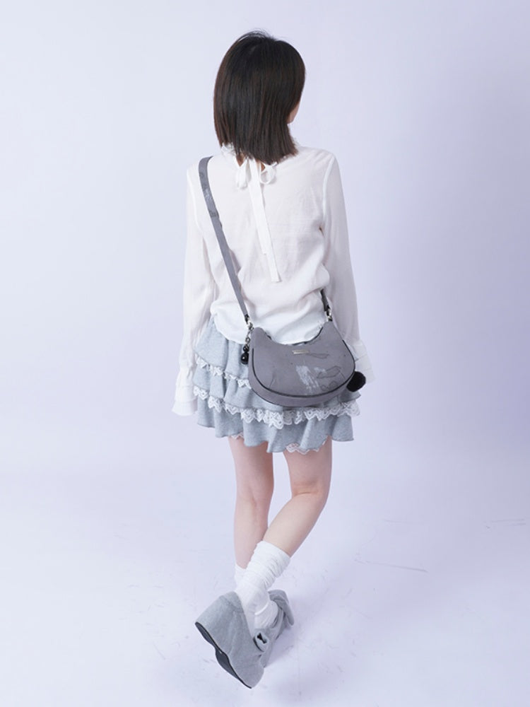 2way Pom-Pom Half-Moon Mini Shoulder Crossbody Bag【s0000012115】