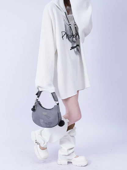 2way Pom-Pom Half-Moon Mini Shoulder Crossbody Bag【s0000012115】
