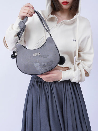 2way Pom-Pom Half-Moon Mini Shoulder Crossbody Bag【s0000012115】