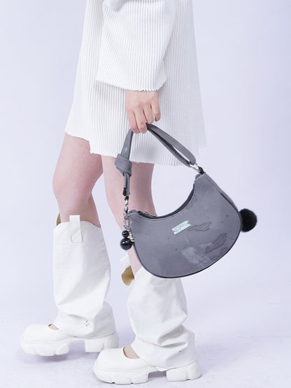 2way Pom-Pom Half-Moon Mini Shoulder Crossbody Bag【s0000012115】