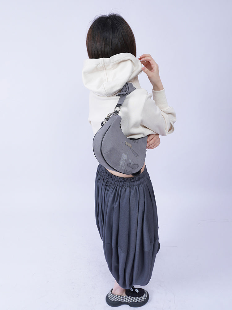 2way Pom-Pom Half-Moon Mini Shoulder Crossbody Bag【s0000012115】