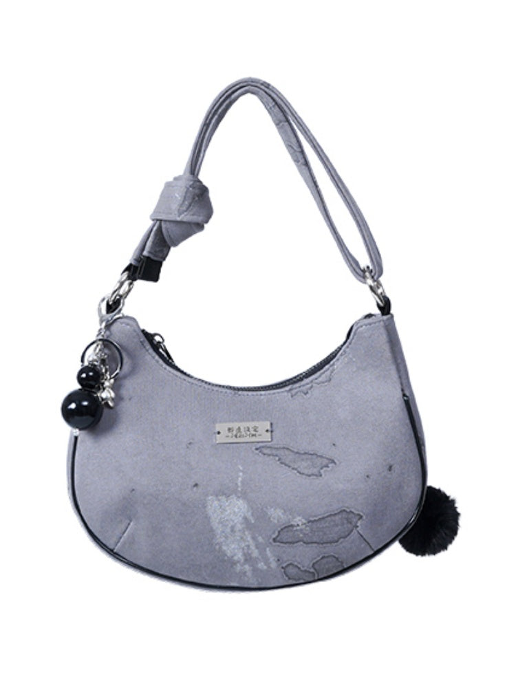 2way Pom-Pom Half-Moon Mini Shoulder Crossbody Bag【s0000012115】