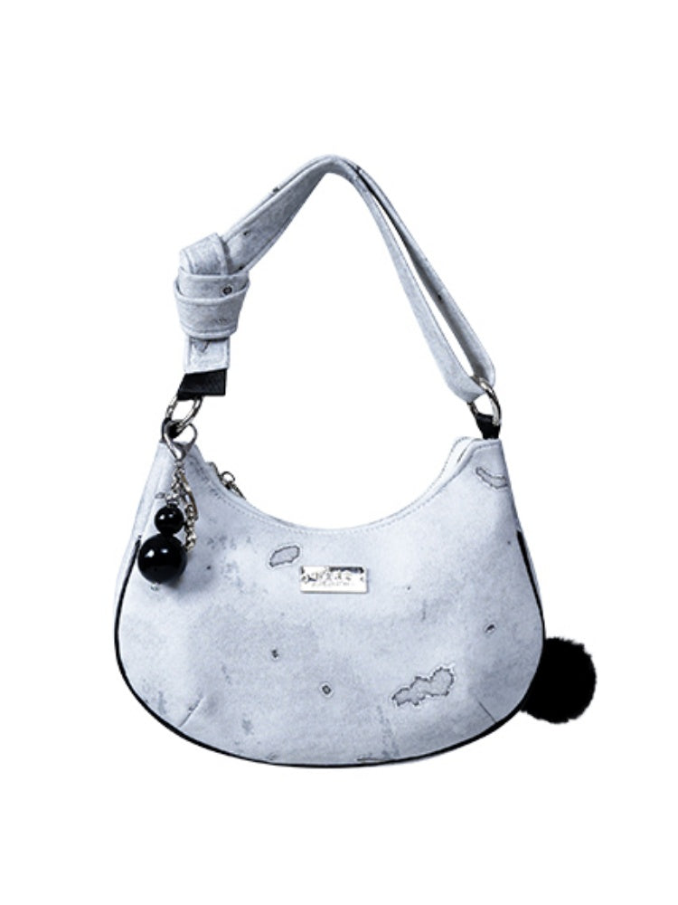 2way Pom-Pom Half-Moon Mini Shoulder Crossbody Bag【s0000012115】