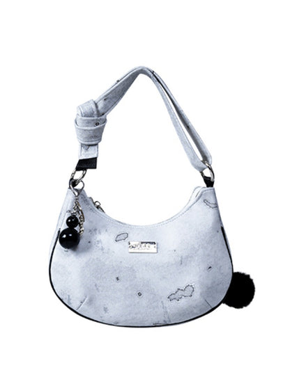 2way Pom-Pom Half-Moon Mini Shoulder Crossbody Bag【s0000012115】
