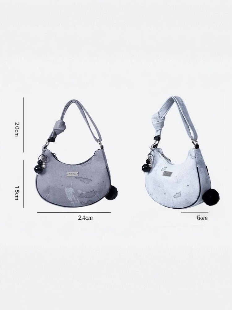 2way Pom-Pom Half-Moon Mini Shoulder Crossbody Bag【s0000012115】