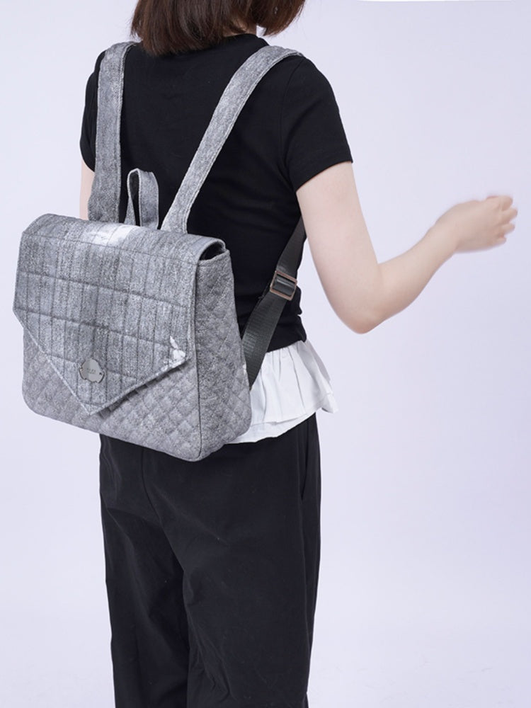 Flap Square Denim Quilted Mini Backpack【s0000012116】