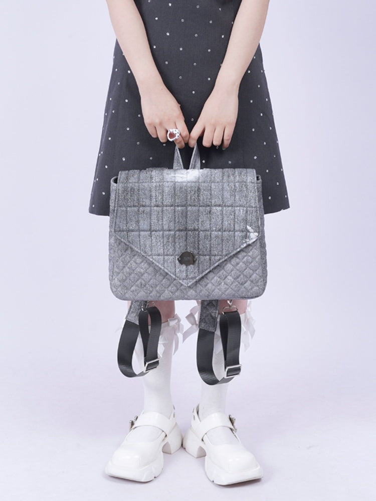 Flap Square Denim Quilted Mini Backpack【s0000012116】