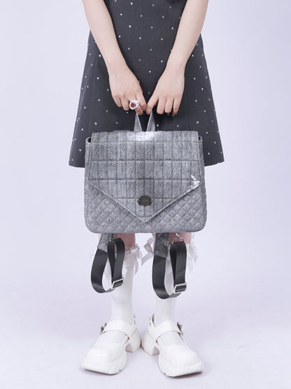Flap Square Denim Quilted Mini Backpack【s0000012116】