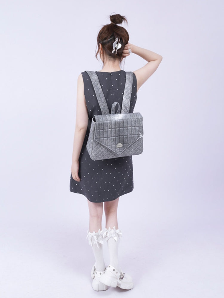 Flap Square Denim Quilted Mini Backpack【s0000012116】