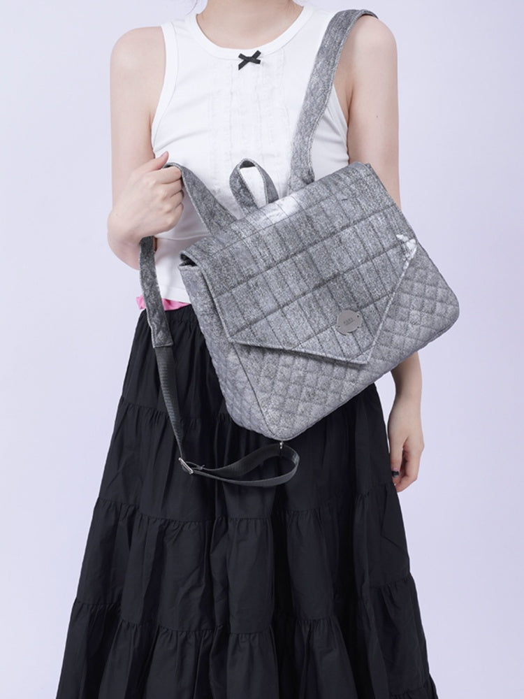 Flap Square Denim Quilted Mini Backpack【s0000012116】