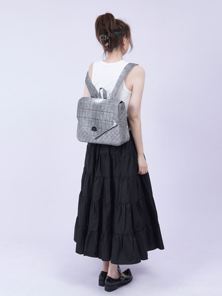 Flap Square Denim Quilted Mini Backpack【s0000012116】