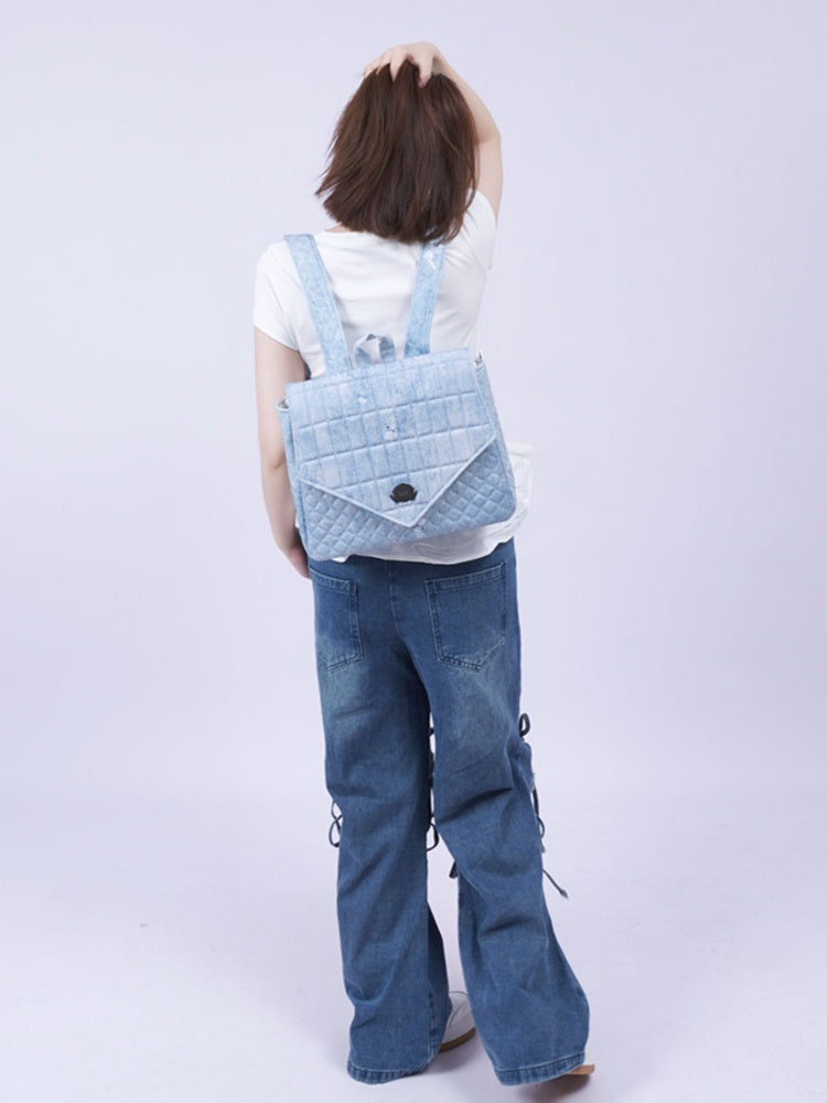 Flap Square Denim Quilted Mini Backpack【s0000012116】