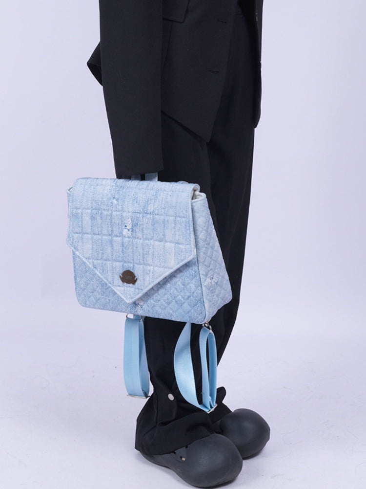 Flap Square Denim Quilted Mini Backpack【s0000012116】
