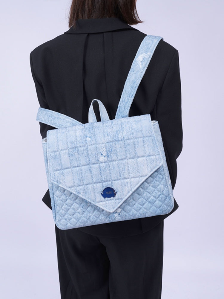 Flap Square Denim Quilted Mini Backpack【s0000012116】