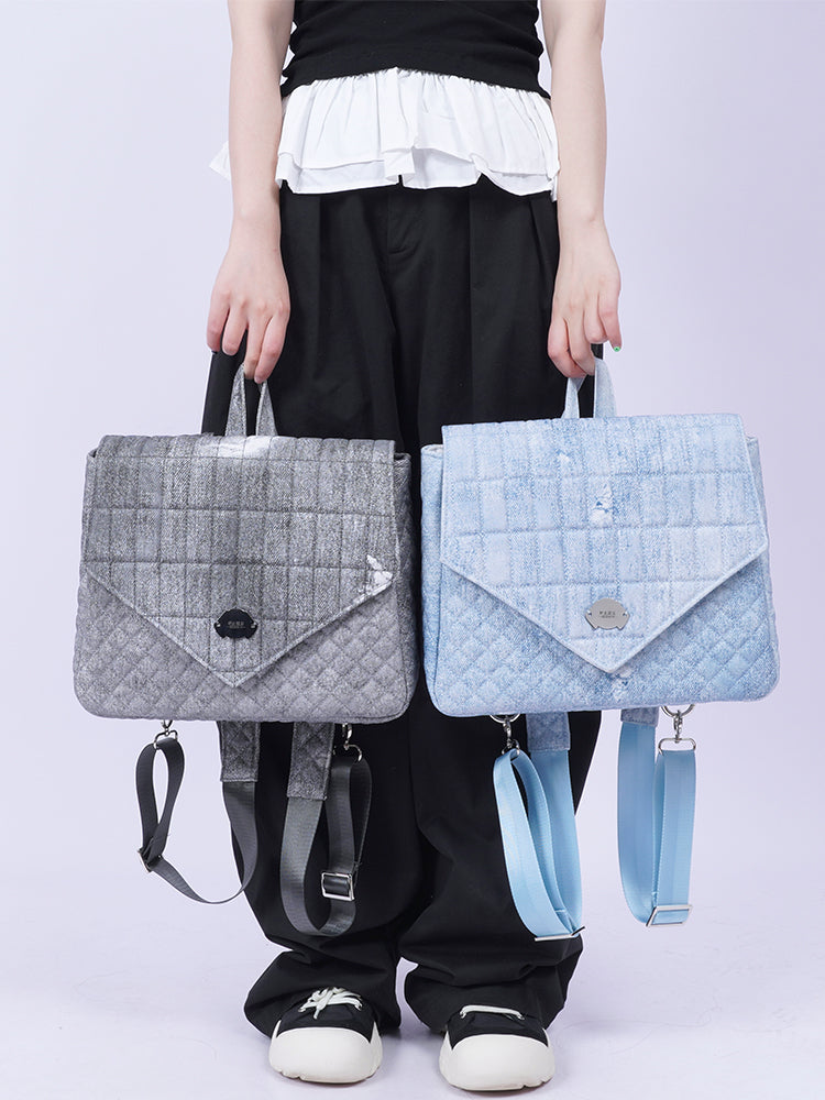 Flap Square Denim Quilted Mini Backpack【s0000012116】