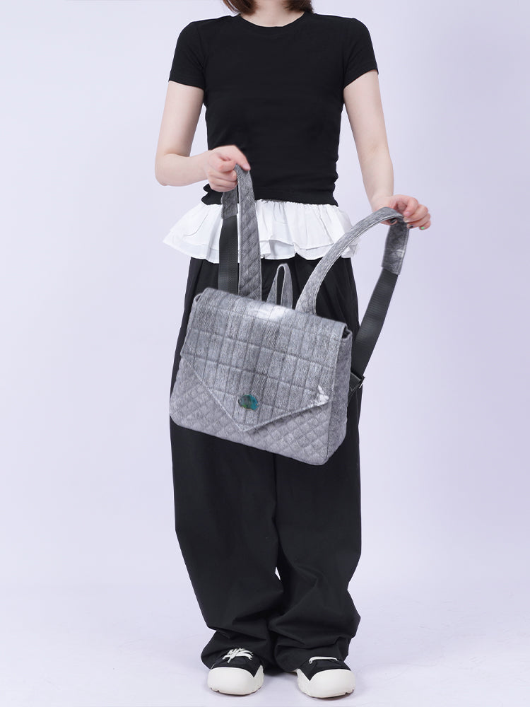 Flap Square Denim Quilted Mini Backpack【s0000012116】