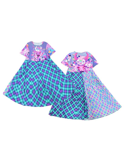 Anime Girl Graphic Print & Tartan Check Docking Dress【s0000012122】