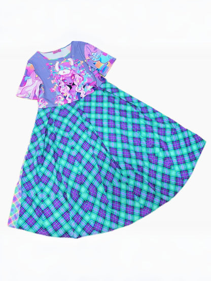 Anime Girl Graphic Print & Tartan Check Docking Dress【s0000012122】