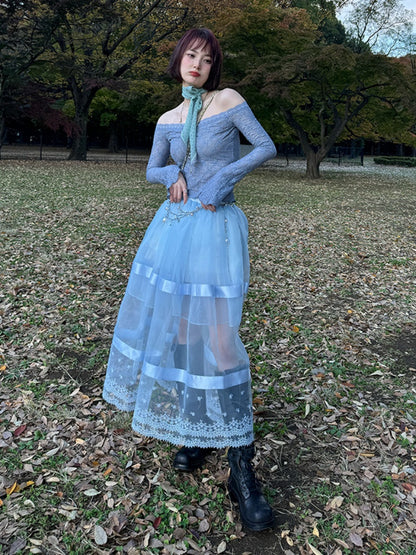 Sheer Lace Paneled Mesh Maxi Skirt【s0000012128】