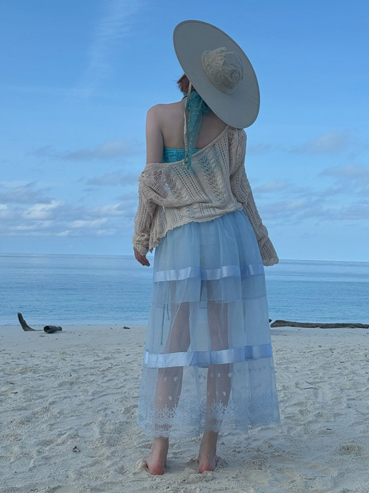 Sheer Lace Paneled Mesh Maxi Skirt【s0000012128】