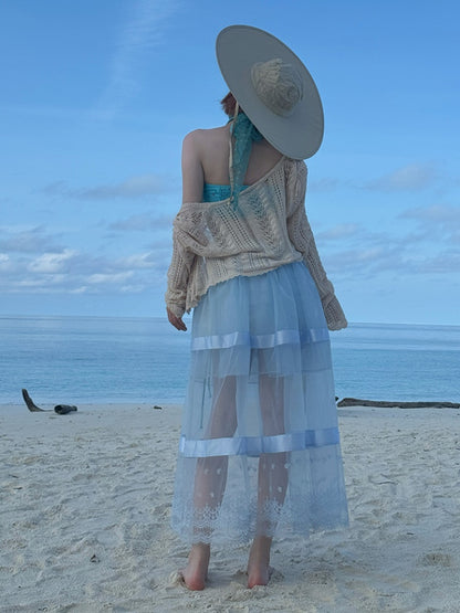 Sheer Lace Paneled Mesh Maxi Skirt【s0000012128】