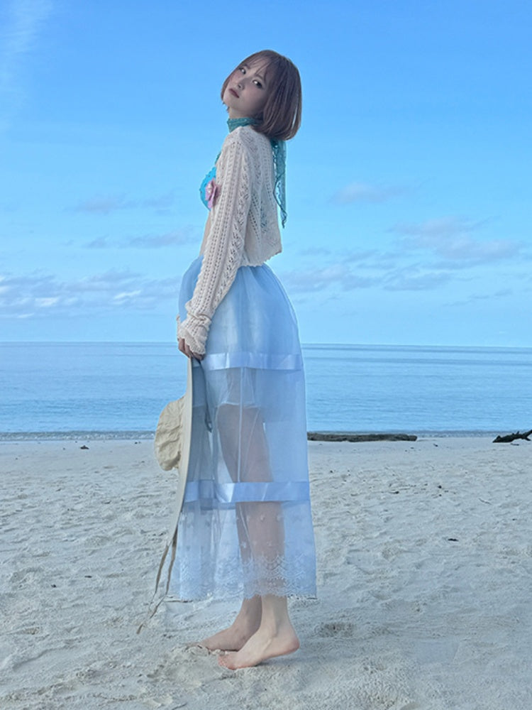 Sheer Lace Paneled Mesh Maxi Skirt【s0000012128】