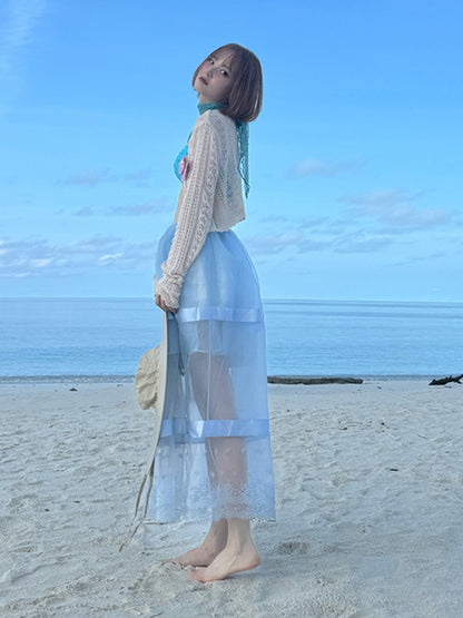 Sheer Lace Paneled Mesh Maxi Skirt【s0000012128】