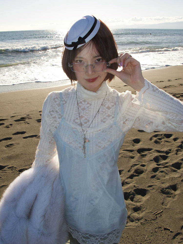 Openwork Turtleneck Tops & Lace Camisole Set【s0000012129】