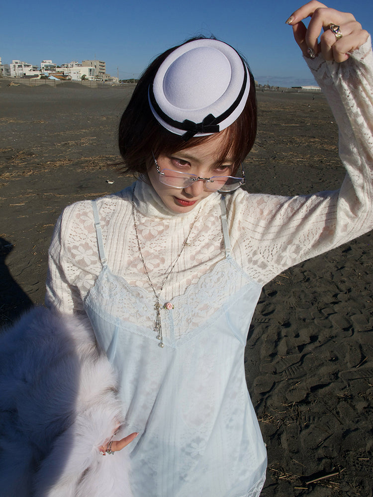 Openwork Turtleneck Tops & Lace Camisole Set【s0000012129】