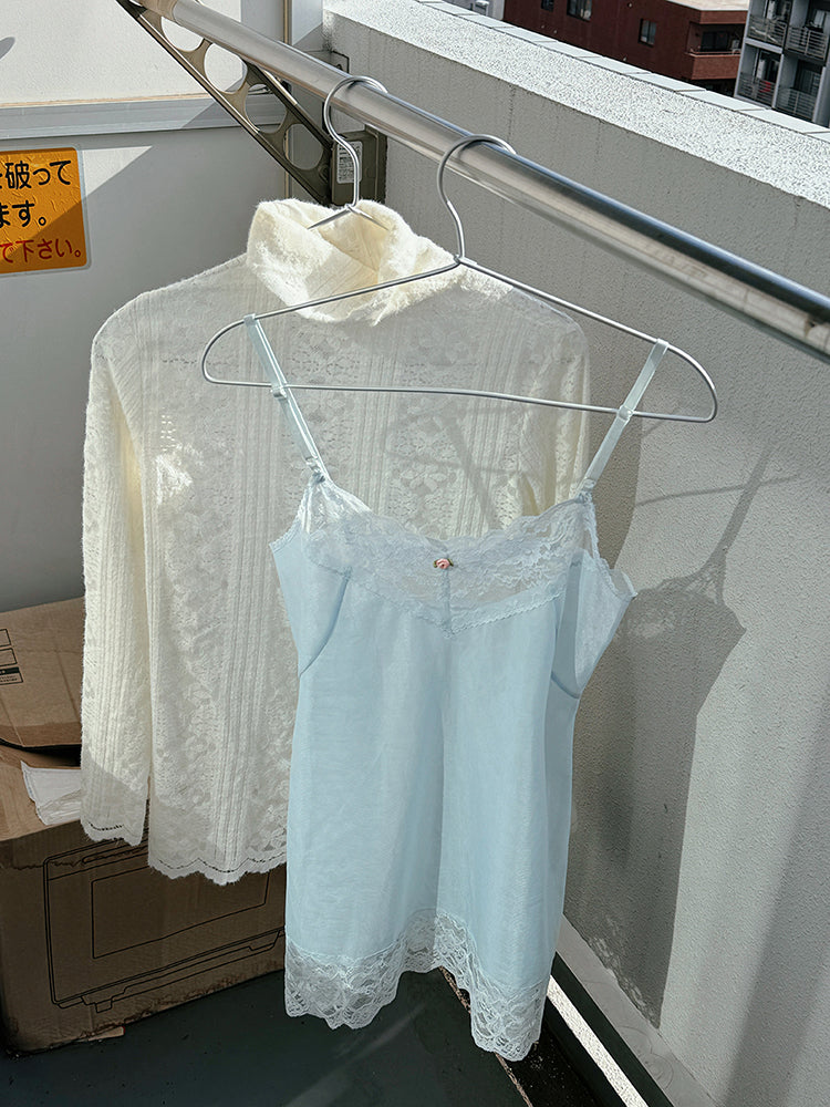 Openwork Turtleneck Tops & Lace Camisole Set【s0000012129】