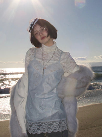 Openwork Turtleneck Tops & Lace Camisole Set【s0000012129】